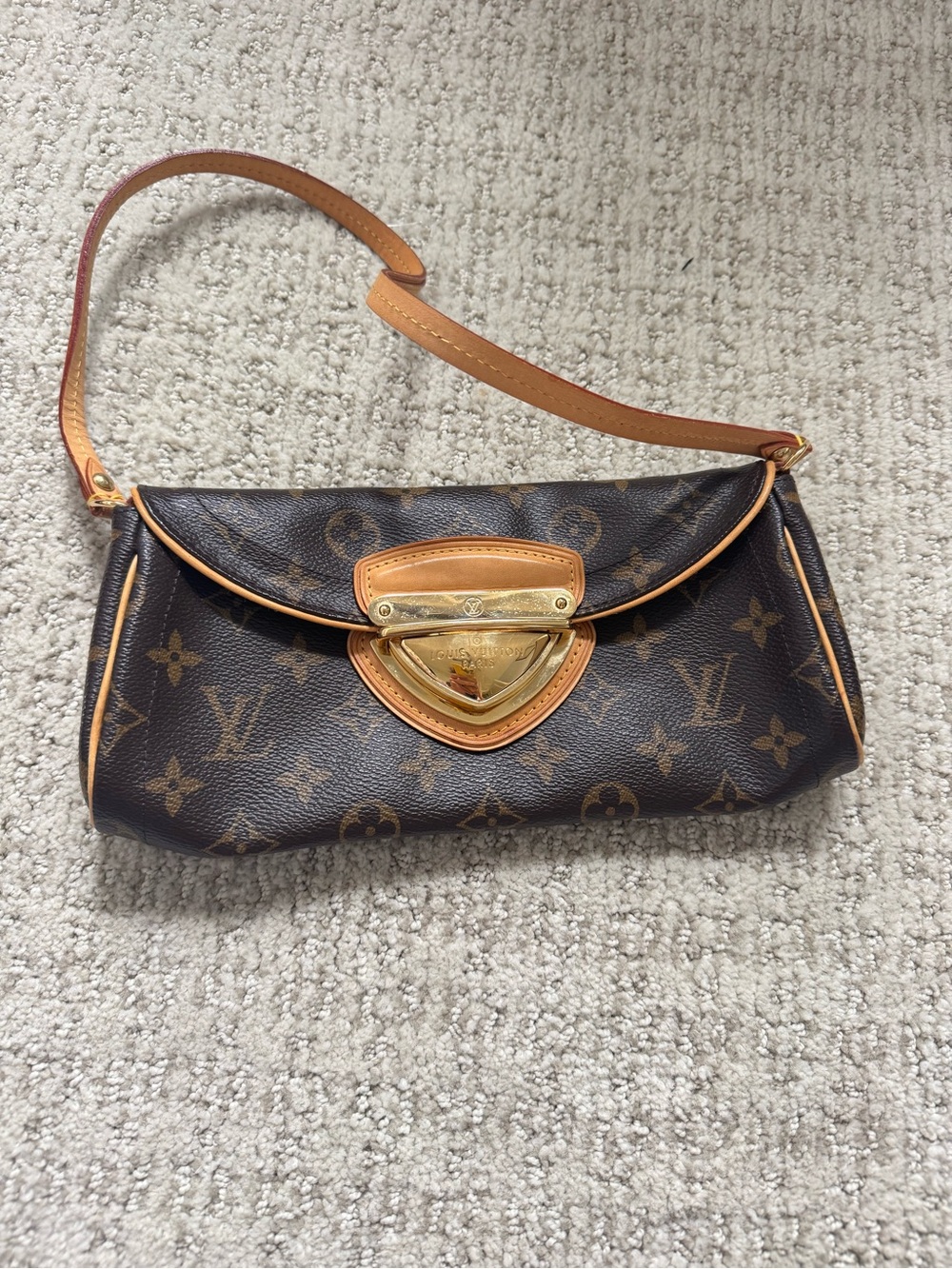Louis Vuitton Monogram Shoulder Bag with Tan Trim and Gold Hardware